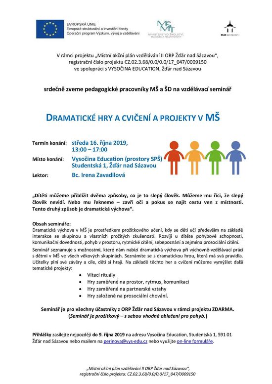 Dramatické hry a cvičení a projekty v MŠ