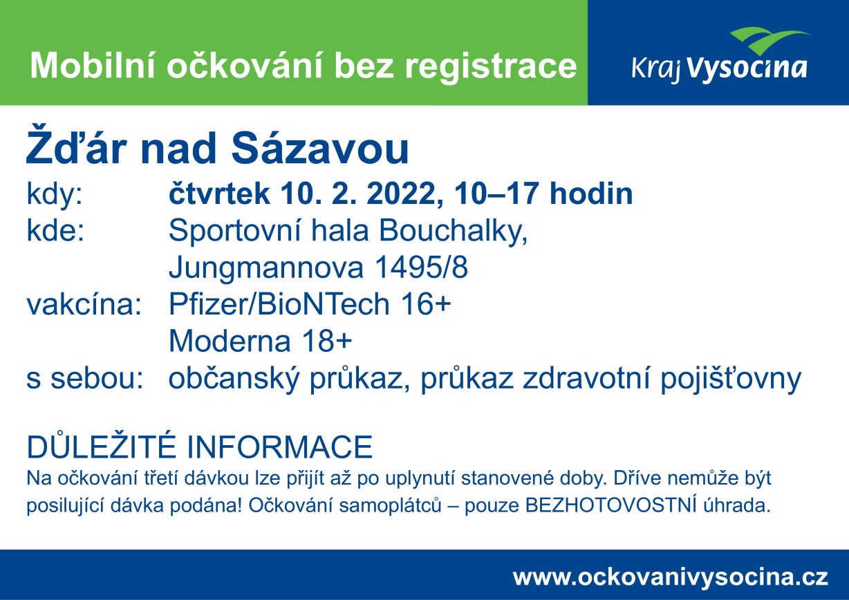 Leták Mobilní očkování bez registrace dne 10. 2. 2022