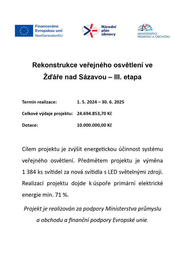 Rekonstrukce veřejného osvětlení ve Žďáře nad Sázavou - III. etapa